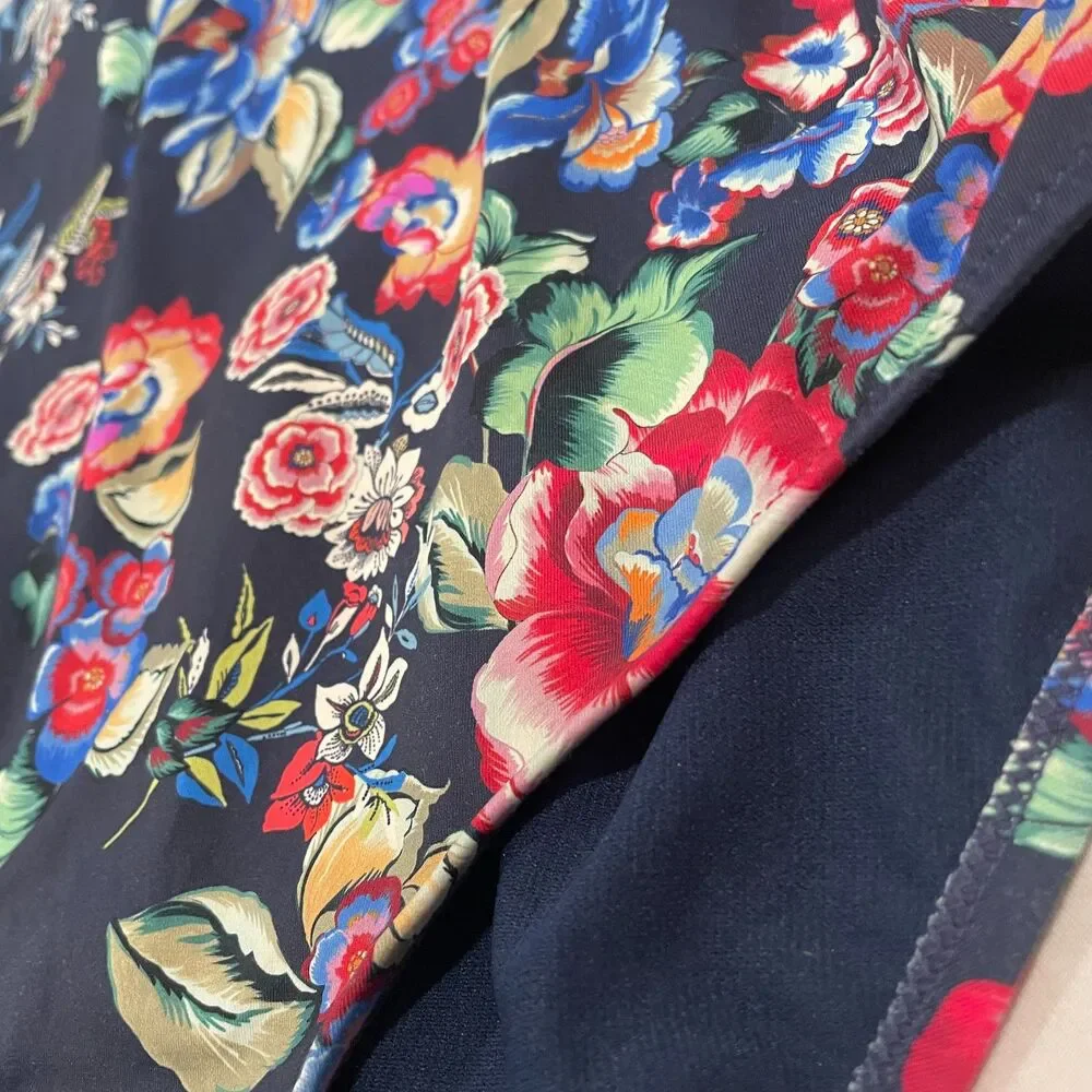 ~ Johnny Was Lg Swimsuit 1-Piece Navy Floral Tank Lace-Back Strappy Large 10/12 - Picture 12 of 16